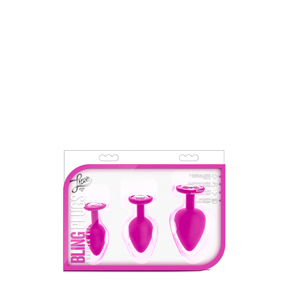 Анальная пробка со стразом - Набор анальных пробок LUXE BLING PLUGS TRAINING KIT PINK 3