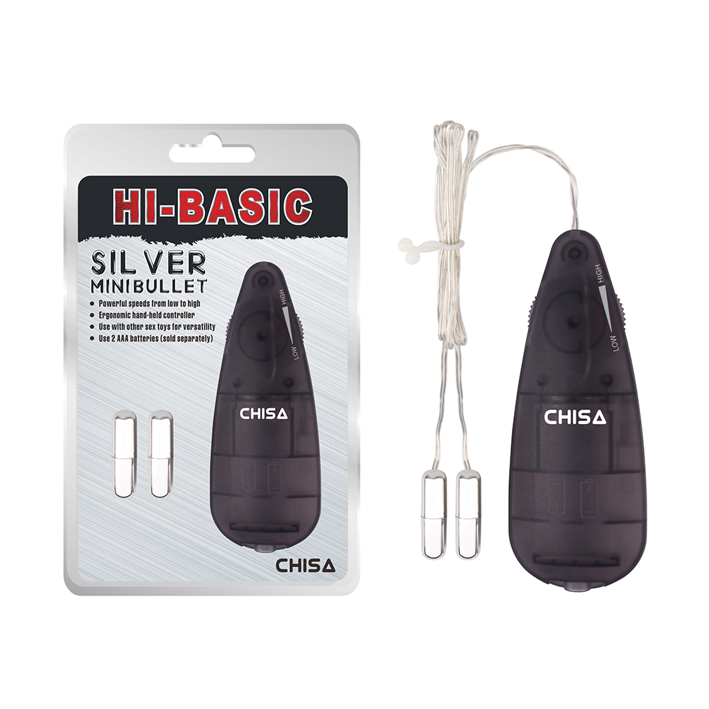 Секс игрушки - Мини-вибропули серебристые CHISA Hi-Basic Mini Twins Bullet с черным проводным пультом