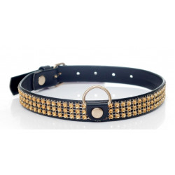 Ошейник из искуственной кожи с кристаллами Fetish Boss Series - Collar with crystals Gold, BS3300100
