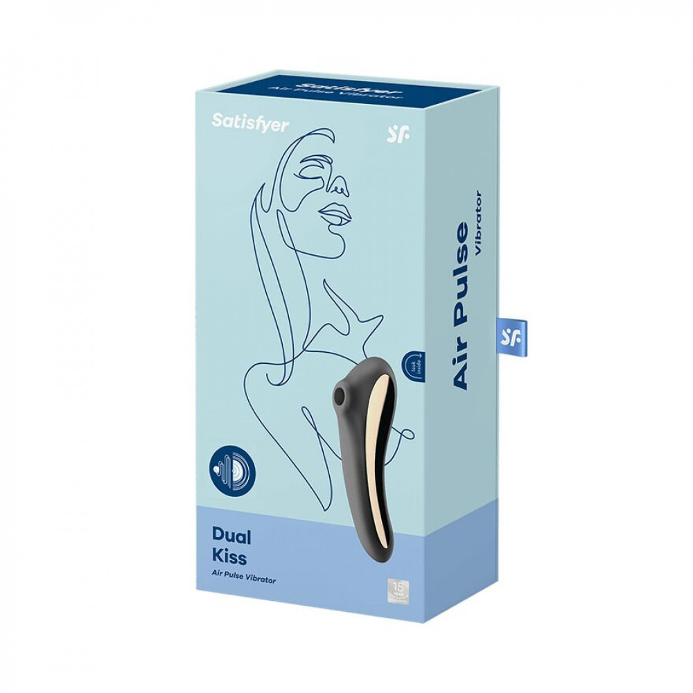Вибраторы вакуумные - Вакуумный стимулятор с вибрацией Satisfyer Dual Kiss Black 1