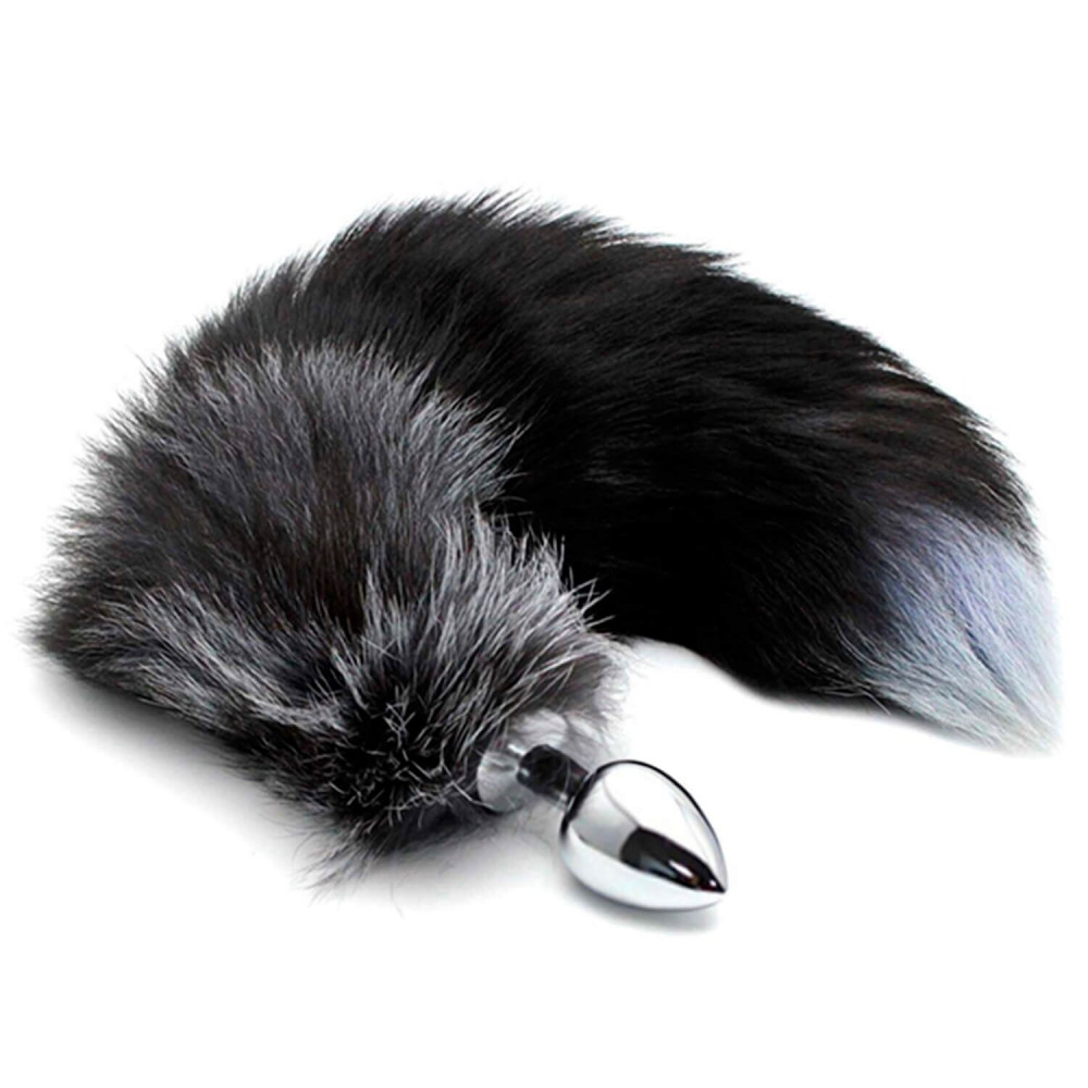 Анальный хвост - Металлическая анальная пробка Лисий хвост Alive Black And White Fox Tail M, диаметр 3,4 см