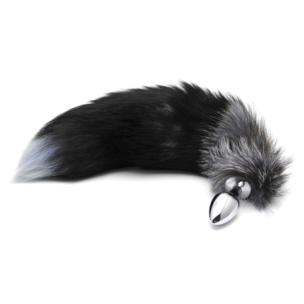 Анальный хвост - Металлическая анальная пробка Лисий хвост Alive Black And White Fox Tail M, диаметр 3,4 см 4