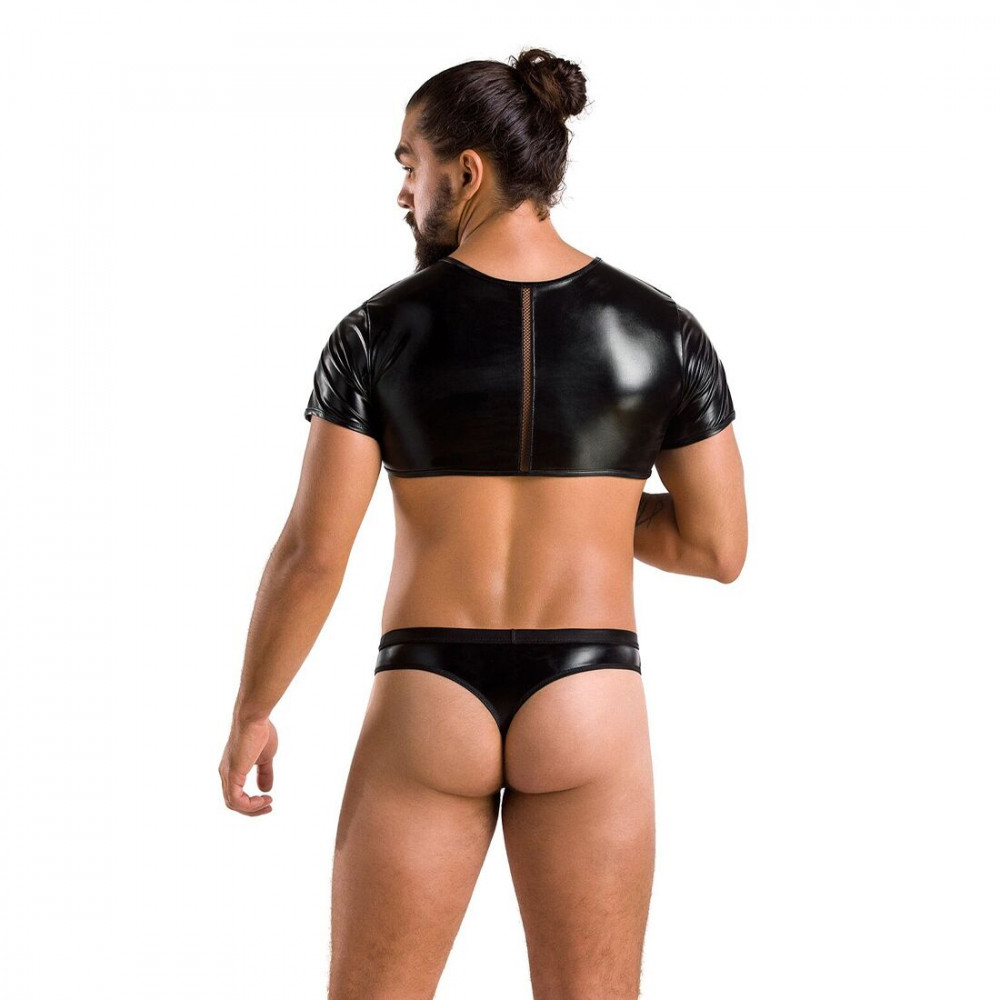 Стринги, трусы и шорты - Комплект мужского белья под латекс Passion 057 Set Peter XXL/XXXL Black, кроп-топ, стринги 3