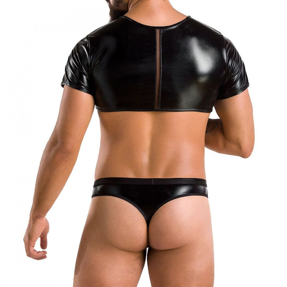 Стринги, трусы и шорты - Комплект мужского белья под латекс Passion 057 Set Peter XXL/XXXL Black, кроп-топ, стринги 5