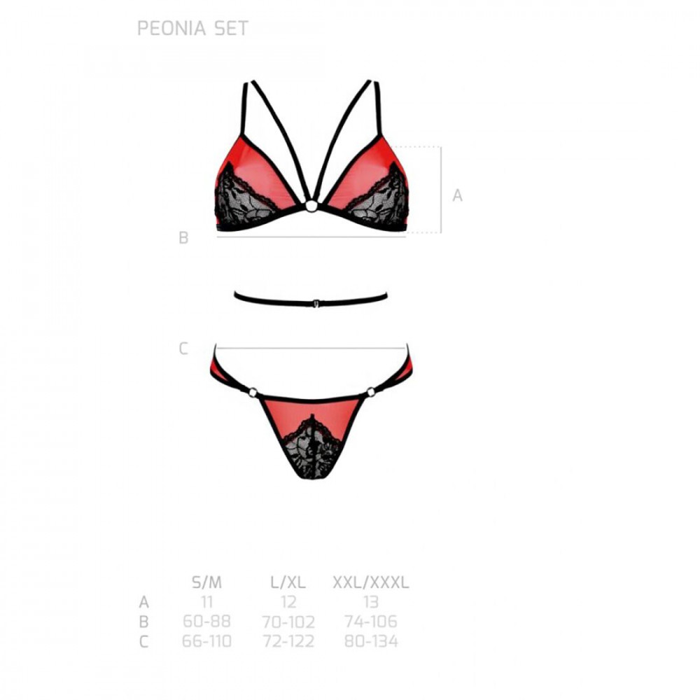 Эротические комплекты - Комплект белья Passion PEONIA SET L/XL red, бра, трусики 1