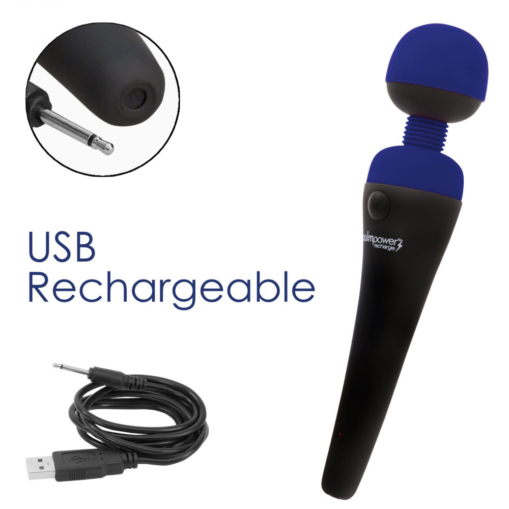 Вибромассажеры - Вибромассажер PalmPower Recharge Blue, перезаряжаемый, гибкая головка, тревел-замок 5