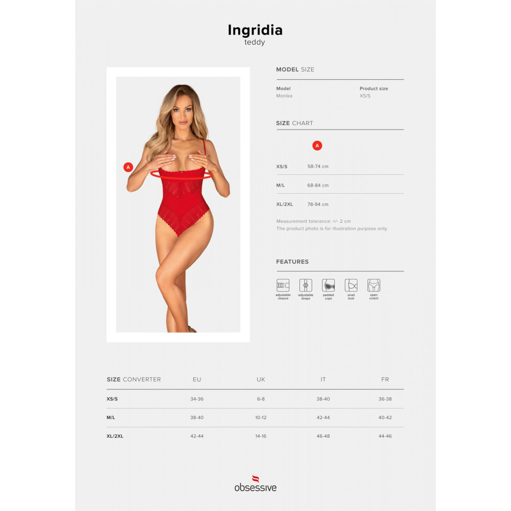 Эротическое боди - Боди Obsessive Ingridia crotchless teddy XS/S 3