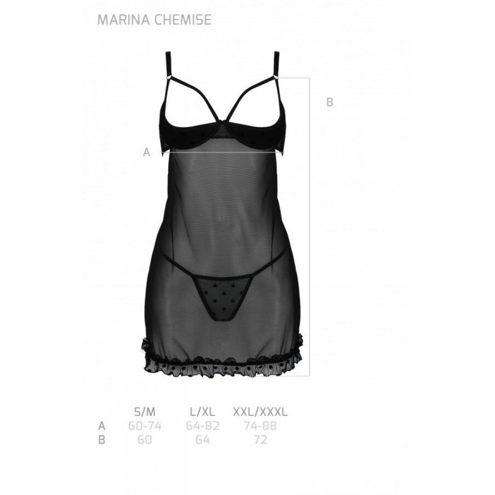 Эротические пеньюары и сорочки - Пеньюар MARINA CHEMISE black XXL/XXXL - Passion 4