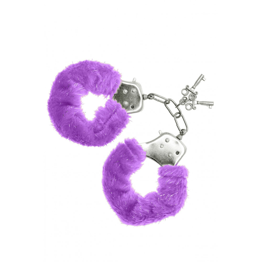 Наручники, веревки, бондажы, поножи - Наручники S Pleasures Furry Cuffs Purple с пушистой отделкой, 2 ключа в комплекте