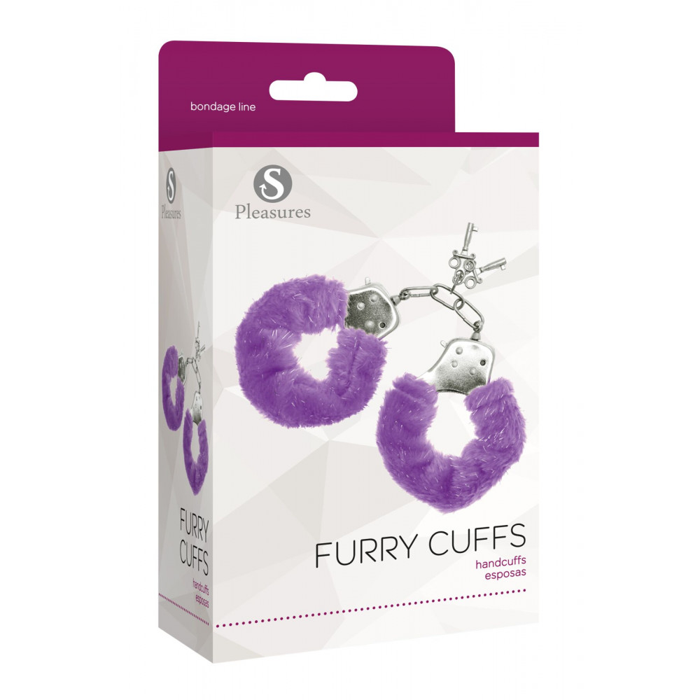 Наручники, веревки, бондажы, поножи - Наручники S Pleasures Furry Cuffs Purple с пушистой отделкой, 2 ключа в комплекте 1