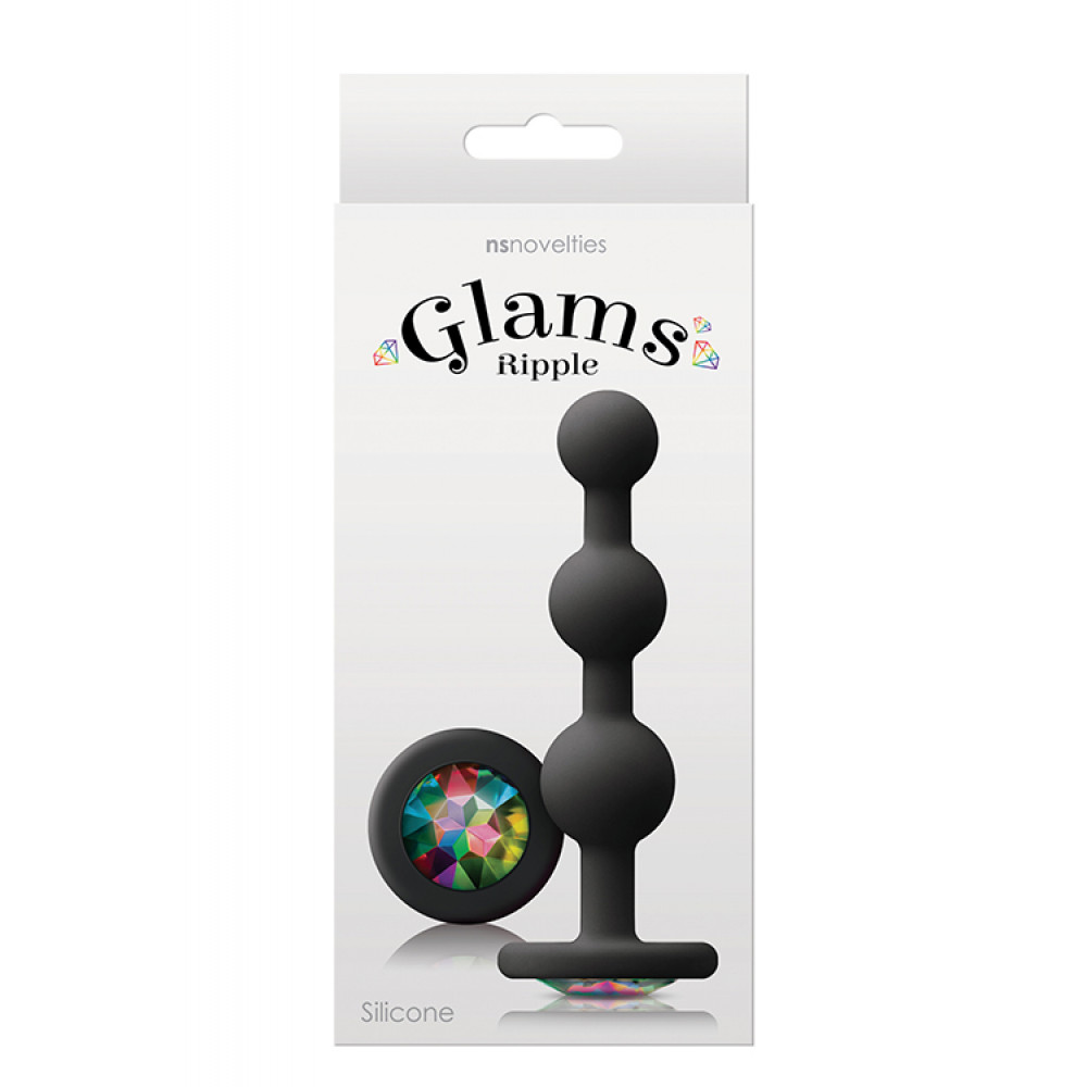 Анальные бусы и цепочки - Анальная пробка с кристаллом GLAMS RIPPLE RAINBOW GEM BLACK 1