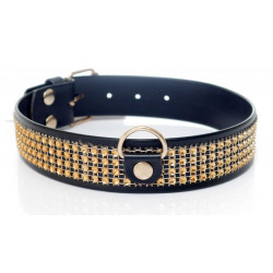 Ошейник из искуственной кожи с кристаллами Fetish Boss Series - Collar with crystals Gold, BS3300102