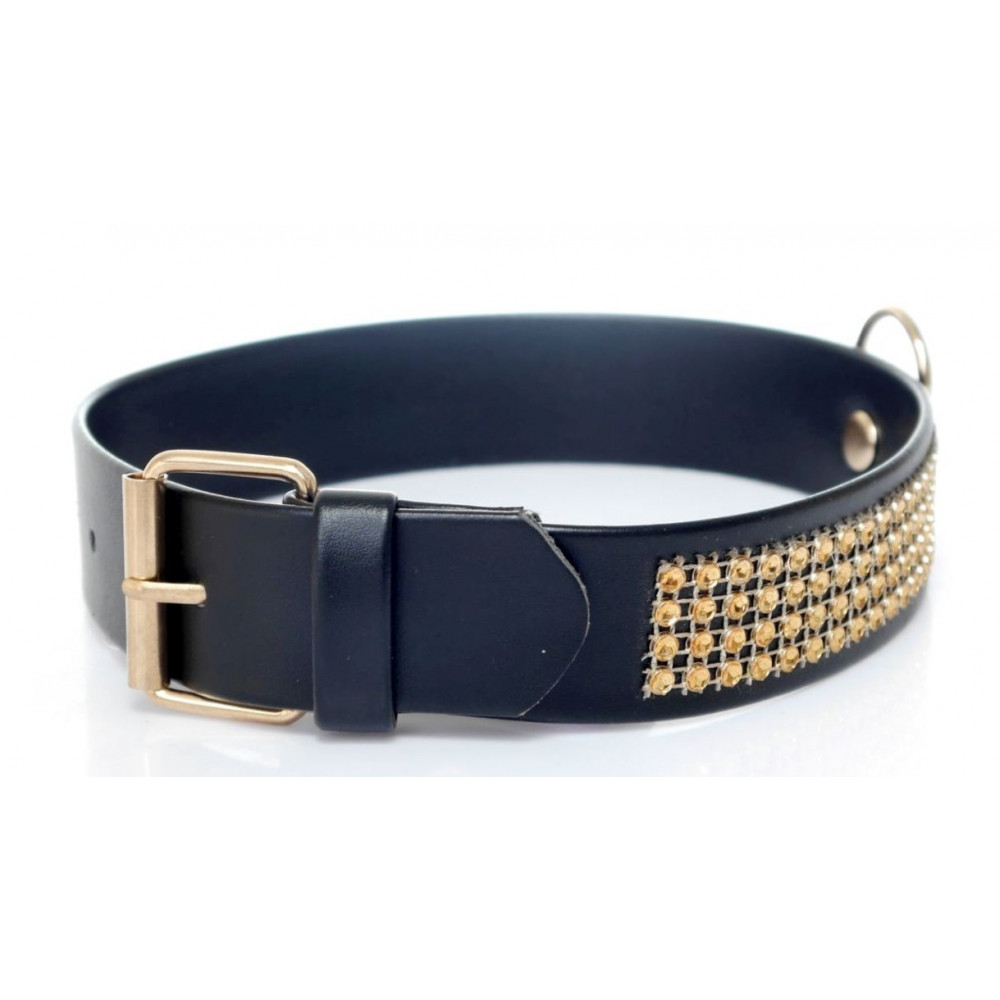 Электростимуляторы - Ошейник из искуственной кожи с кристаллами Fetish Boss Series - Collar with crystals Gold, BS3300102 1