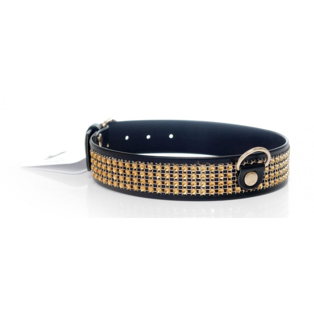 Электростимуляторы - Ошейник из искуственной кожи с кристаллами Fetish Boss Series - Collar with crystals Gold, BS3300102 2