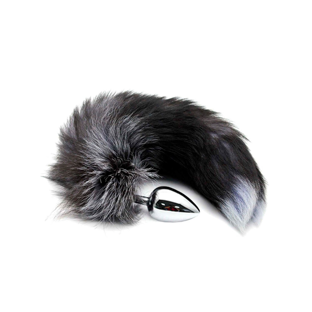 Анальный хвост - Металлическая анальная пробка Лисий хвост Alive Black And White Fox Tail L, диаметр 3,9 см 3