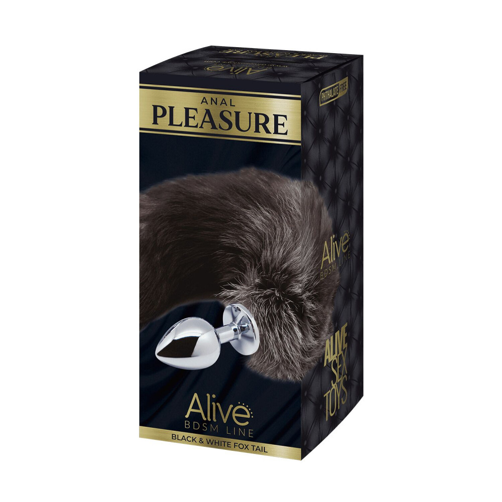 Анальный хвост - Металлическая анальная пробка Лисий хвост Alive Black And White Fox Tail L, диаметр 3,9 см 1