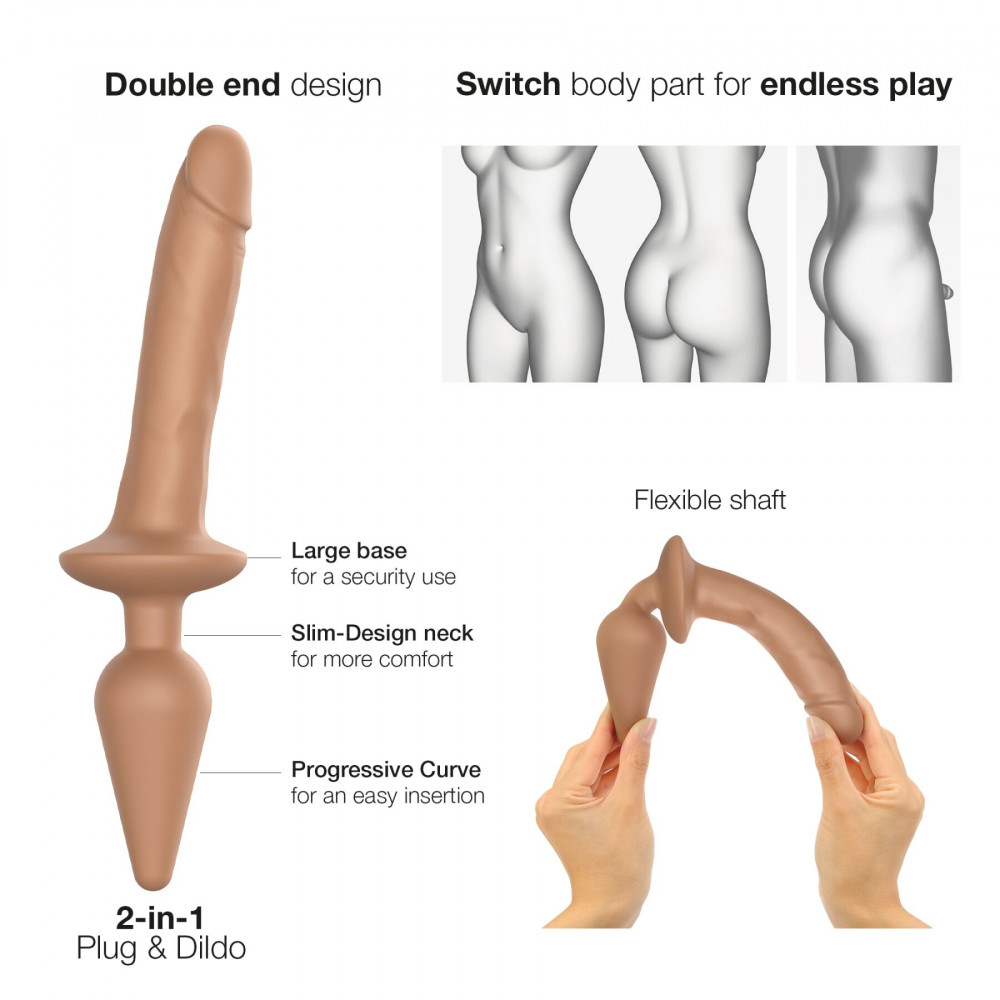 Анальная пробка - Анальная пробка с дилдо 2в1 Strap-On-Me SWITCH PLUG-IN REALISTIC DILDO Caramel S, диаметр 3,3/2,9 см 5