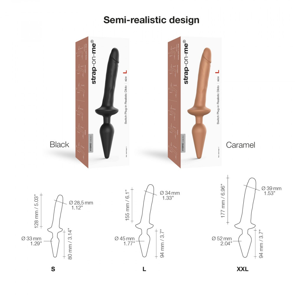 Анальная пробка - Анальная пробка с дилдо 2в1 Strap-On-Me SWITCH PLUG-IN REALISTIC DILDO Caramel S, диаметр 3,3/2,9 см 4