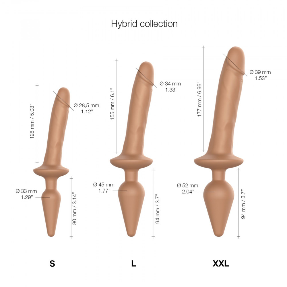 Анальная пробка - Анальная пробка с дилдо 2в1 Strap-On-Me SWITCH PLUG-IN REALISTIC DILDO Caramel S, диаметр 3,3/2,9 см 3