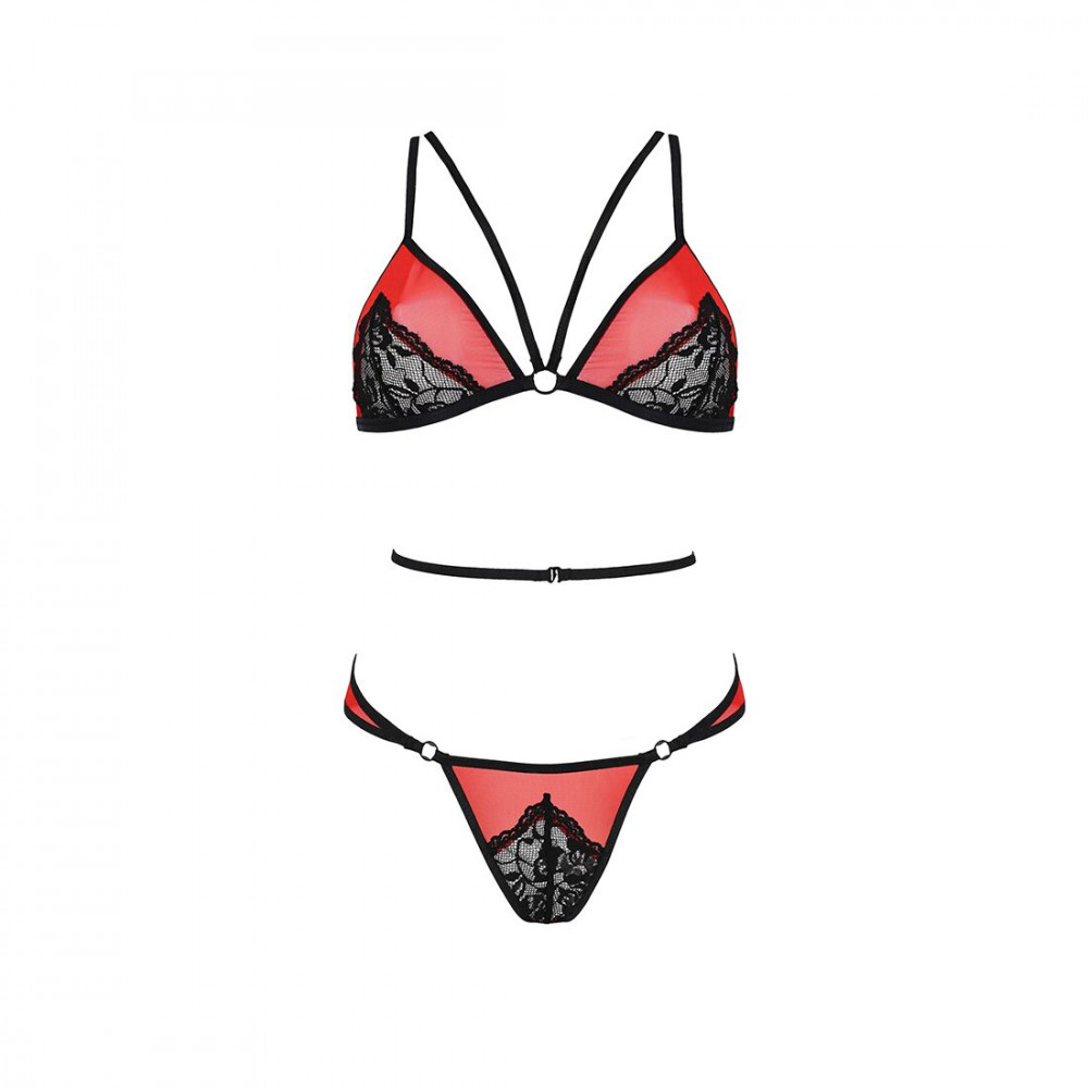 Эротические комплекты - Комплект белья Passion PEONIA SET S/M red, бра, трусики 3