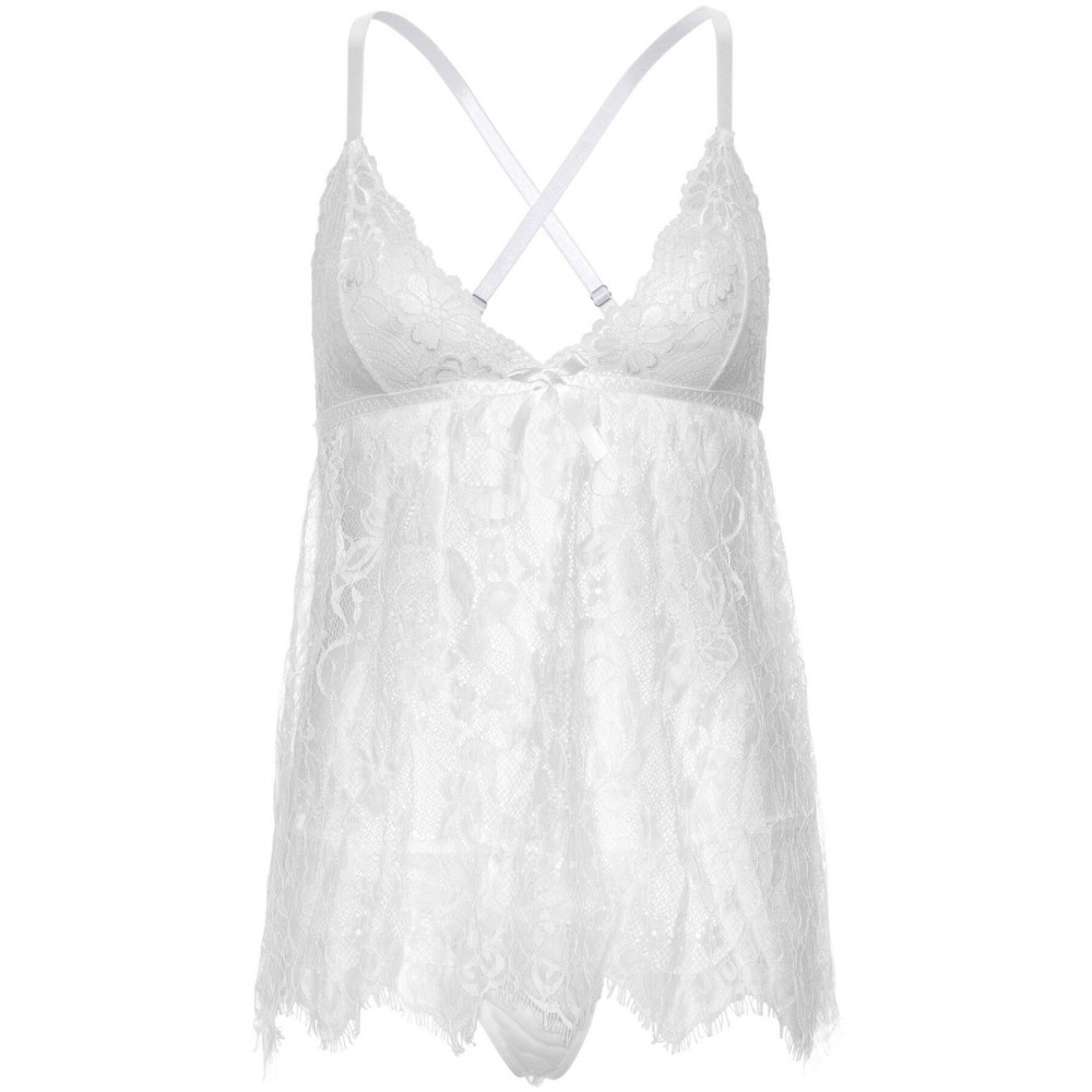 Эротические пеньюары и сорочки - Пеньюар Leg Avenue Floral lace babydoll & string White S 4