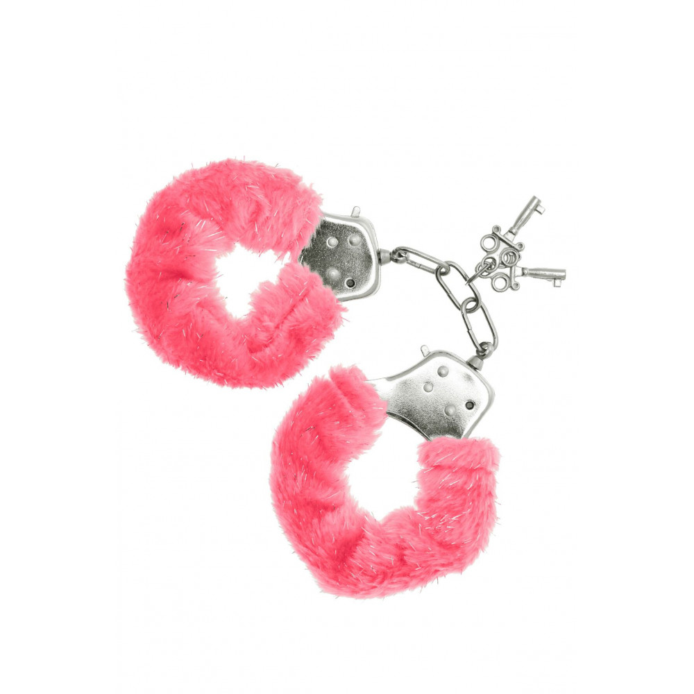 Наручники, веревки, бондажы, поножи - Наручники S Pleasures Furry Cuffs Pink с пушистой отделкой, 2 ключа в комплекте