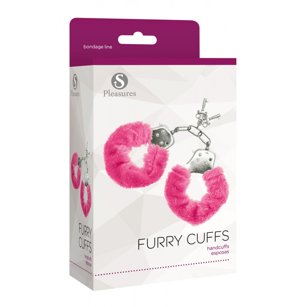 Наручники, веревки, бондажы, поножи - Наручники S Pleasures Furry Cuffs Pink с пушистой отделкой, 2 ключа в комплекте 1