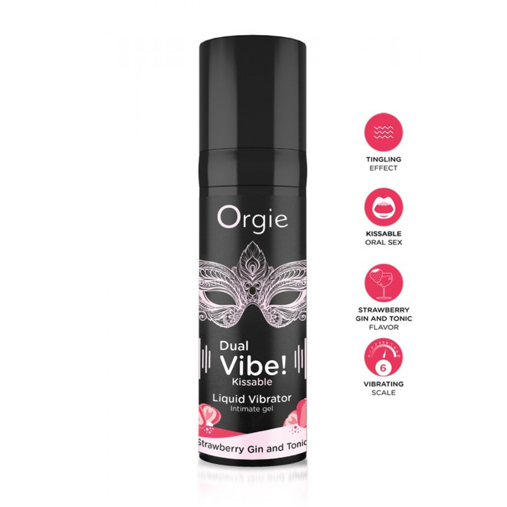 Лубриканты - Жидкий вибратор Orgie DUAL VIBE! коктейль Джин-тоник клубника, 15 мл 1