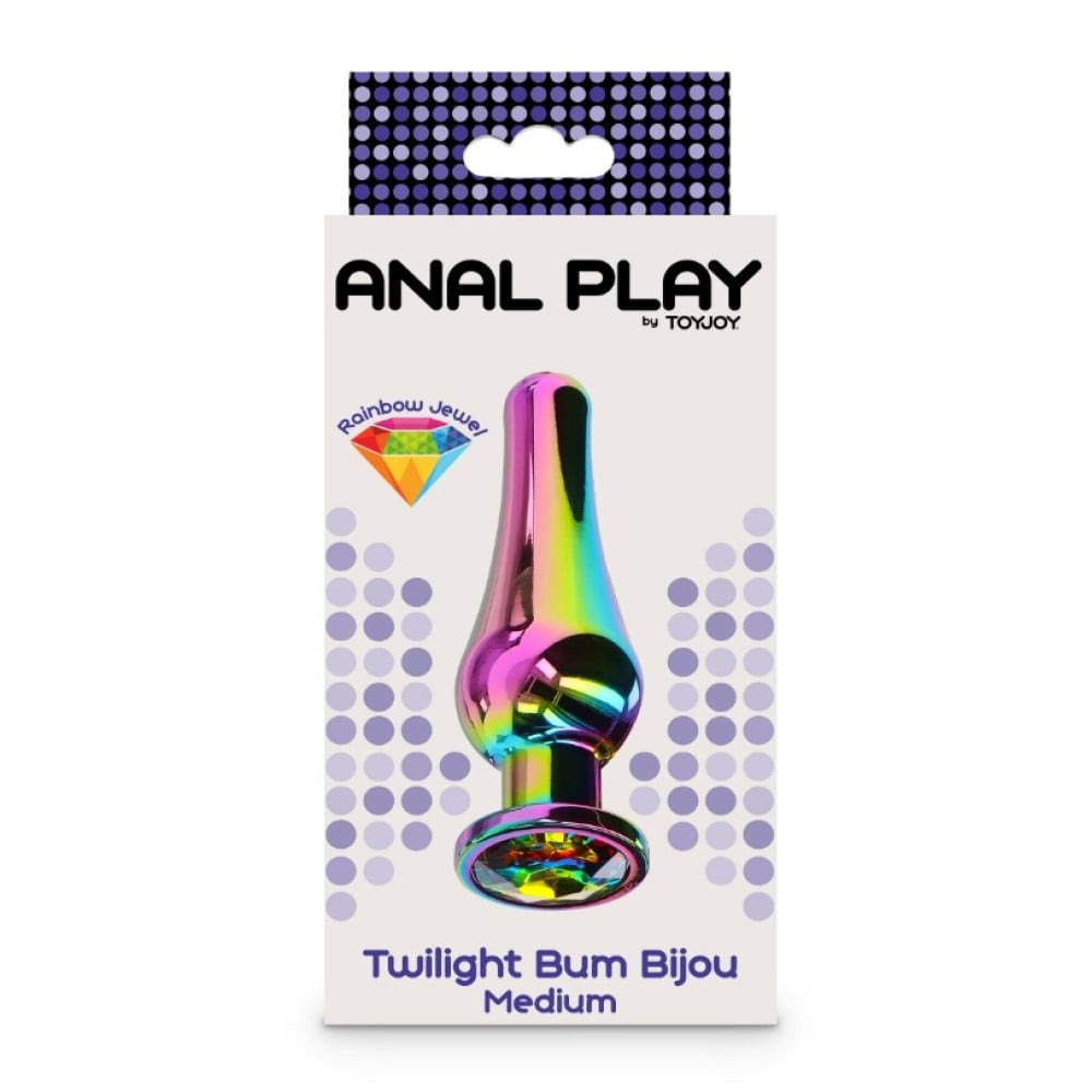 Секс игрушки - Анальная пробка металлическая со стразом ToyJoy Twilight Bum Bijou, радужный, Medium 3