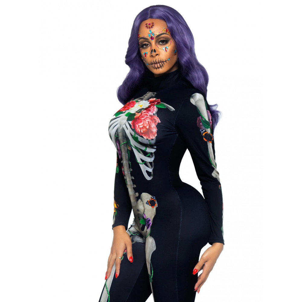 Эротическое белье - Комбинезон скелет с цветочным принтом Leg Avenue Floral skeleton catsuit S 5