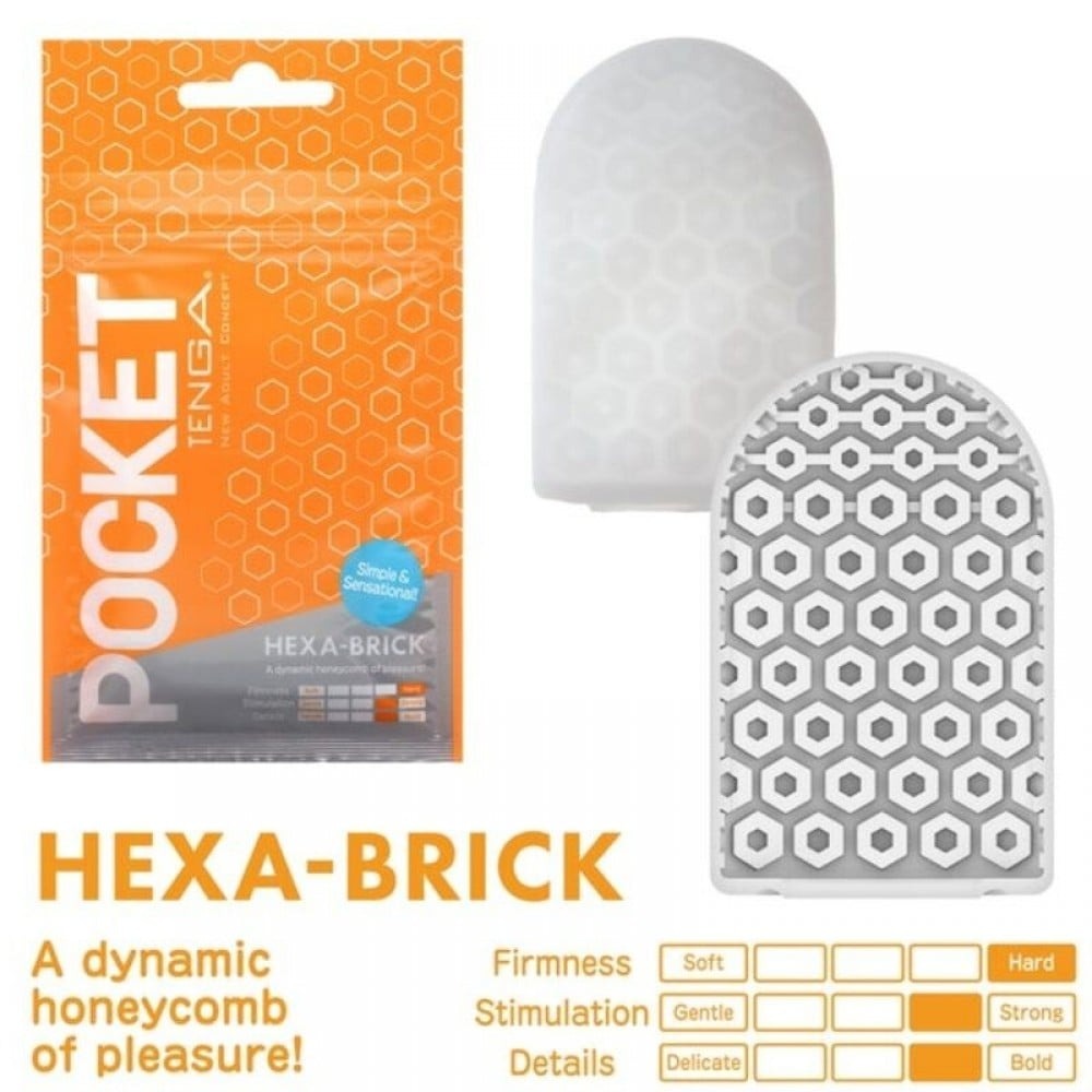 Секс игрушки - Мини мастурбатор нереалистичный Tenga Pocket Hexa-Brick, с рельефом, белый