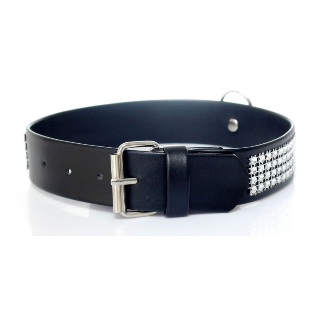 Электростимуляторы - Ошейник из искуственной кожи с кристаллами Fetish Boss Series - Collar with crystals Silver, BS3300101 1