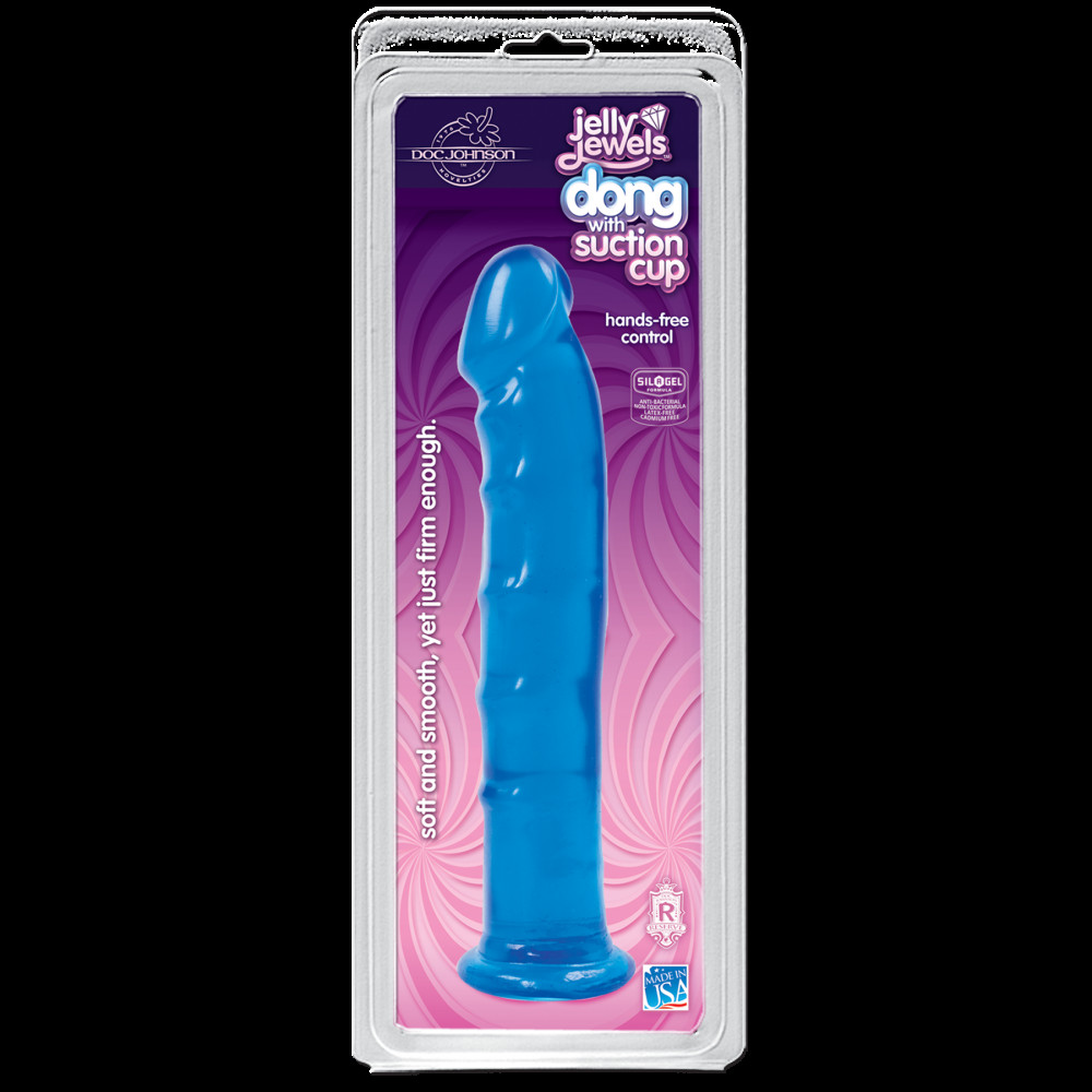 Фаллоимитаторы на присоске, двойные - Фаллоимитатор Doc Johnson Jelly Jewels Dong & Suction Cup Blue, диаметр 3,6см, антибактериальный ПВХ 1