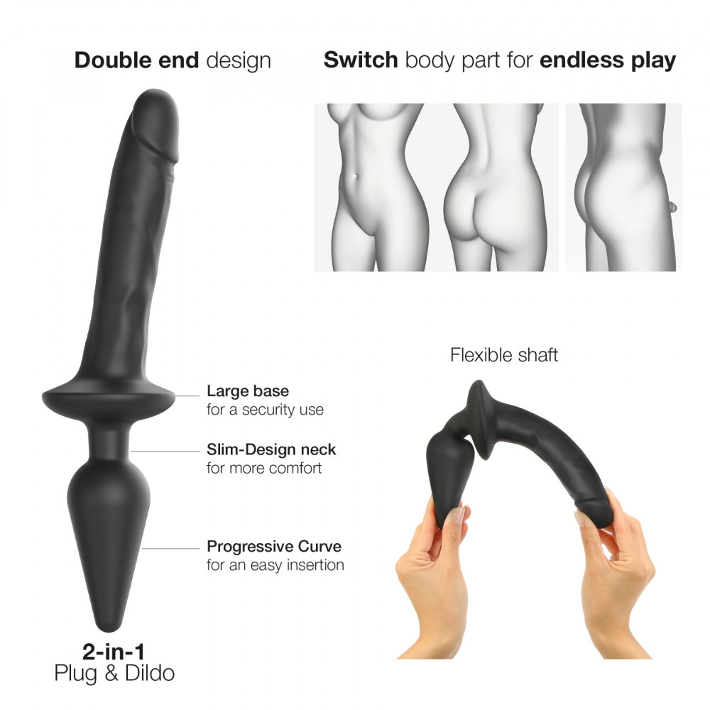 Анальная пробка - Анальная пробка с дилдо 2в1 Strap-On-Me SWITCH PLUG-IN REALISTIC DILDO Black L, диаметр 4,5/3,4 см 5