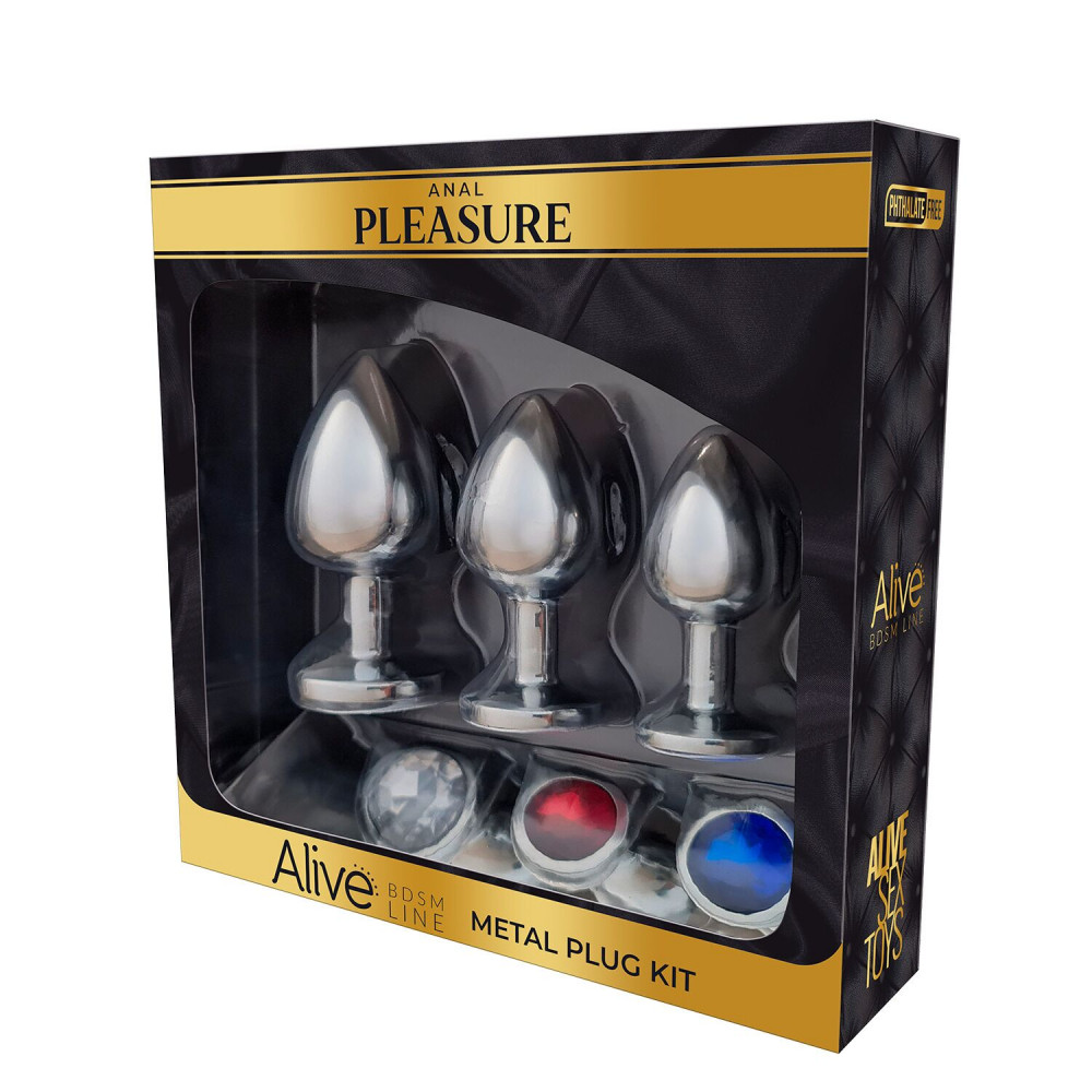 Наборы анальных пробок - Набор металлических анальных пробок Alive Metal Plug Kit, диаметр 3,2 см / 3,5 см / 4,1 см