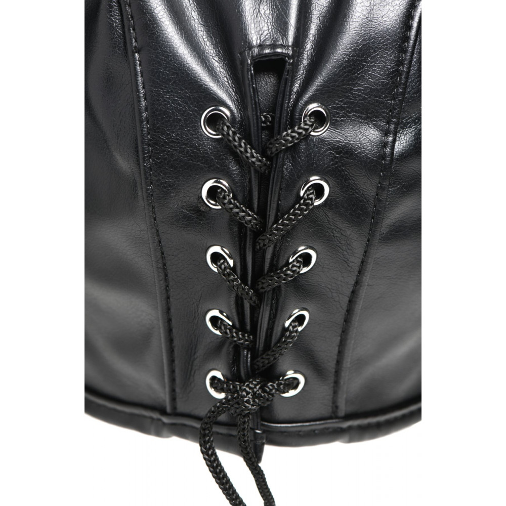 Маски - Маска Master Series Dungeon Demon Bondage Mask with Horns - Black 5