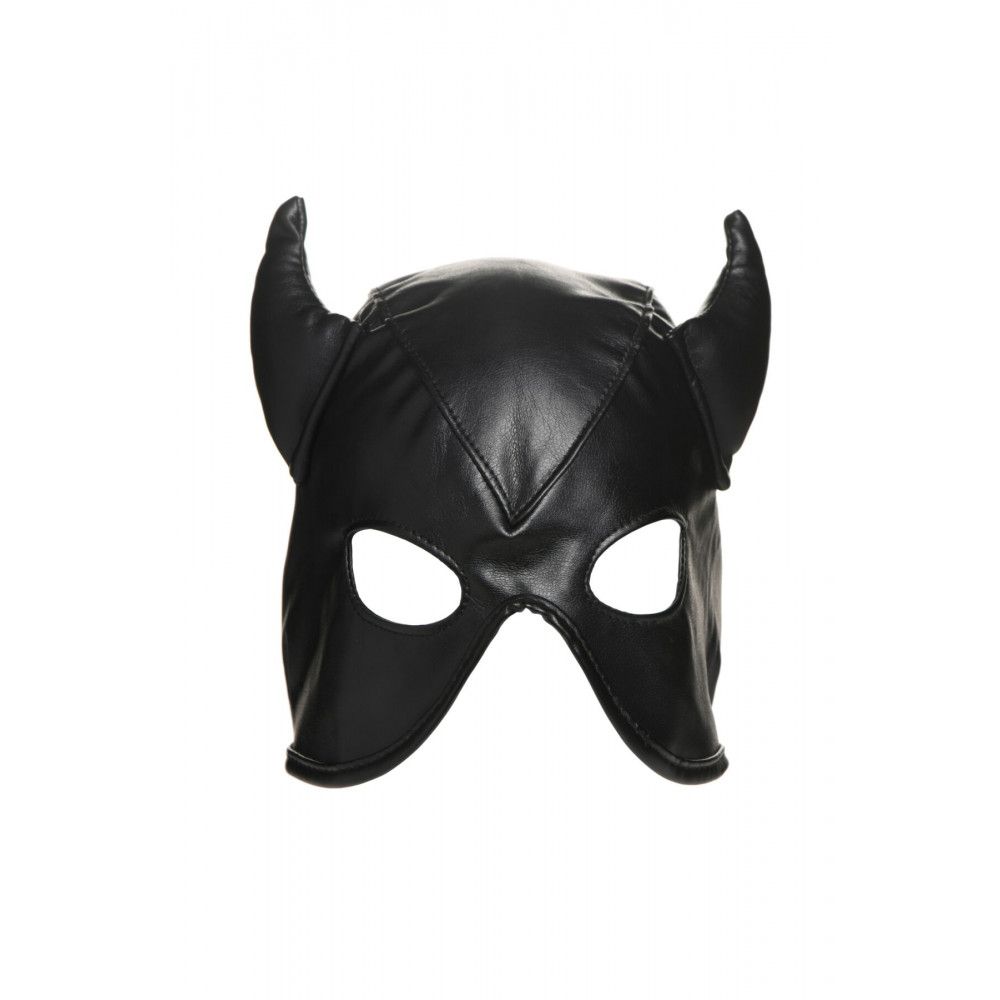 Маски - Маска Master Series Dungeon Demon Bondage Mask with Horns - Black 9