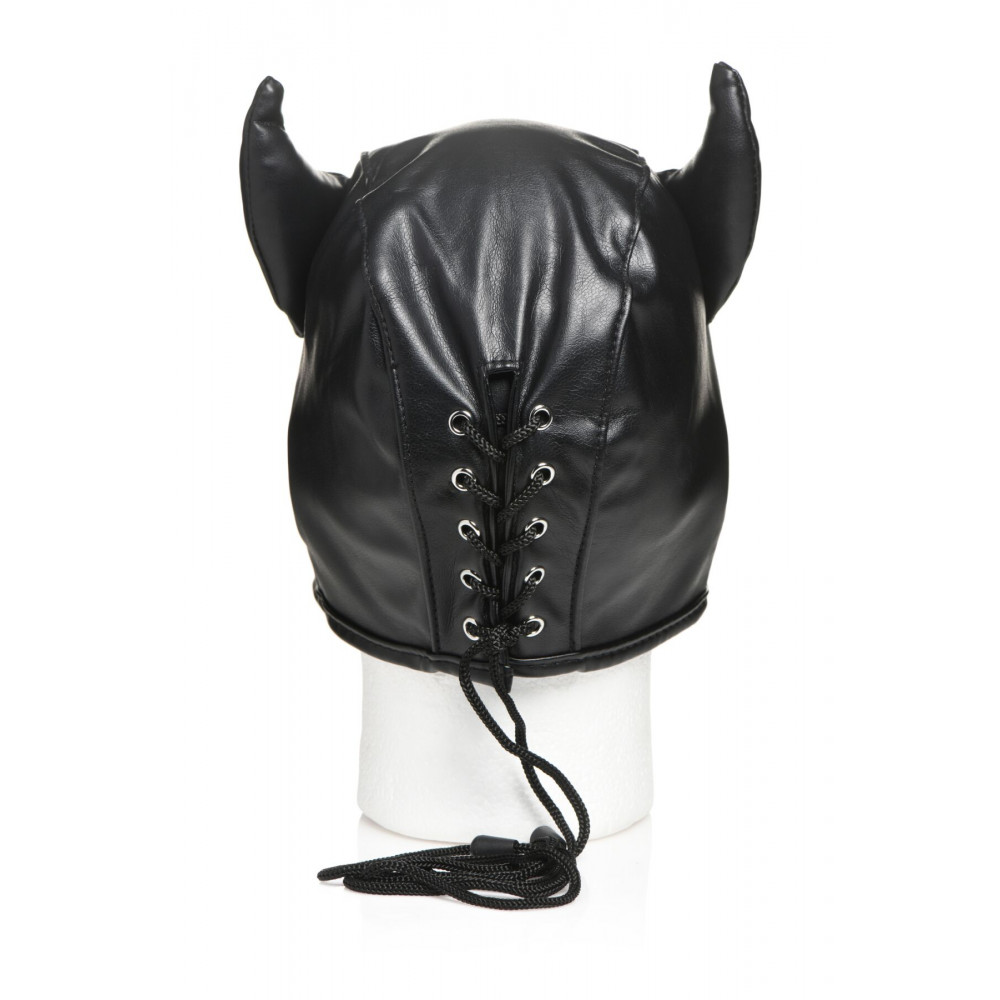 Маски - Маска Master Series Dungeon Demon Bondage Mask with Horns - Black 7