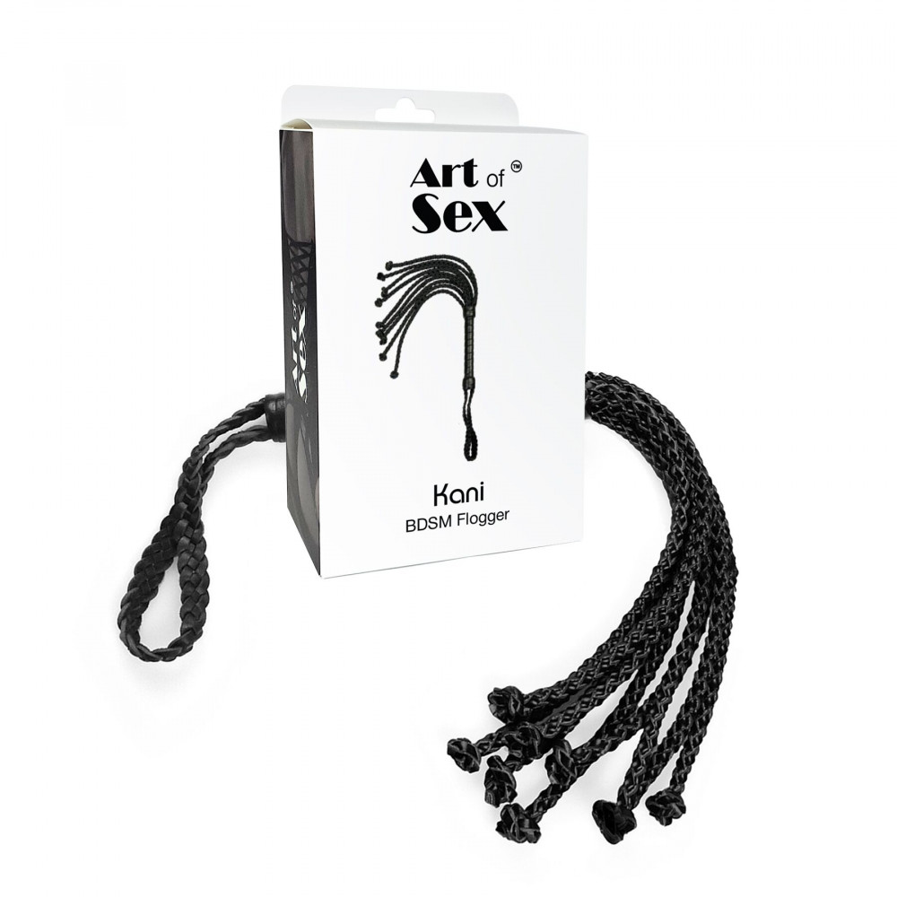 Плети, стеки, флоггеры, тиклеры - Ажурная плеть Кошка из экокожи Art of Sex - Kani, цвет черный 2
