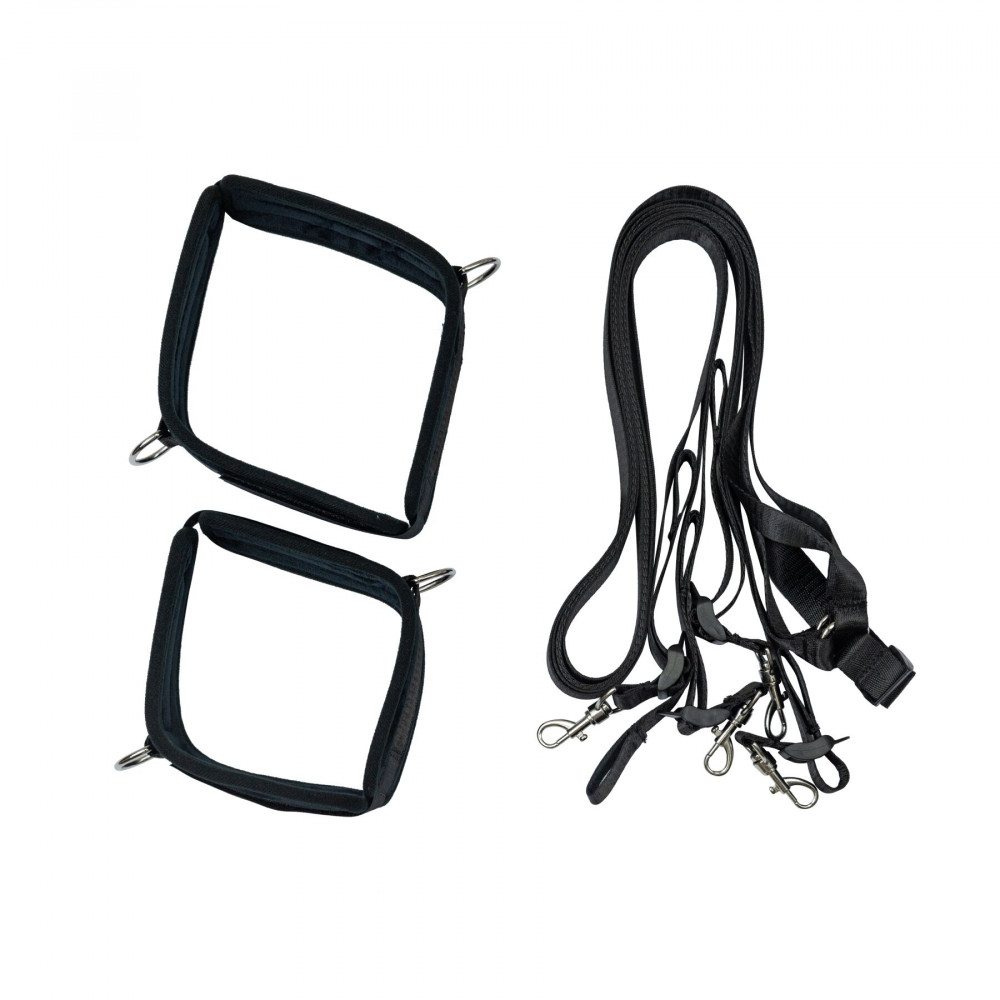 Наручники, веревки, бондажы, поножи - Растяжка на кровать Punishment - 5-Piece Bed Restraint Kit – Black 2