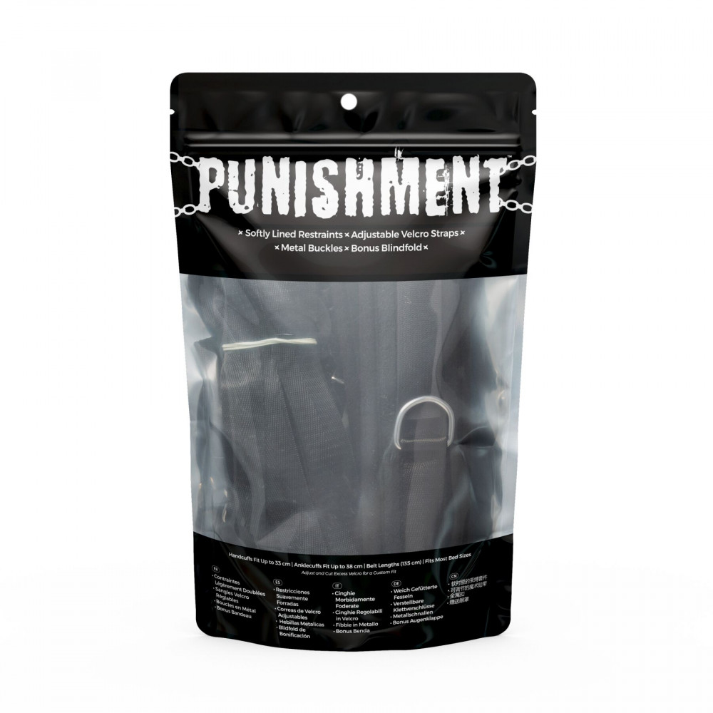 Наручники, веревки, бондажы, поножи - Растяжка на кровать Punishment - 5-Piece Bed Restraint Kit – Black 5