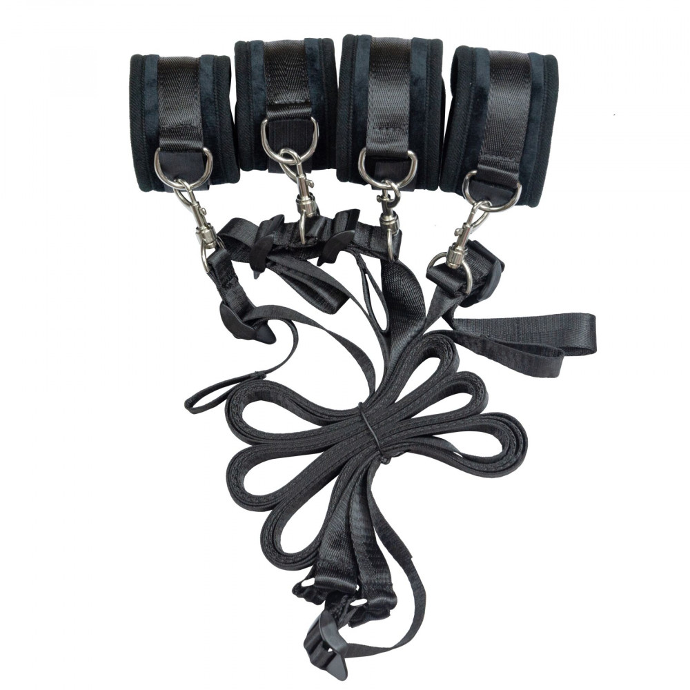 Наручники, веревки, бондажы, поножи - Растяжка на кровать Punishment - 5-Piece Bed Restraint Kit – Black 1