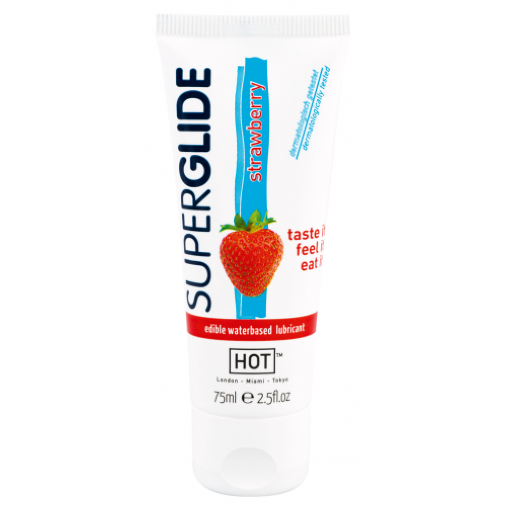 Оральные смазки - Съедобный лубрикант на водной основе HOT Superglide Соблазнительная Клубничка, 75мл 1