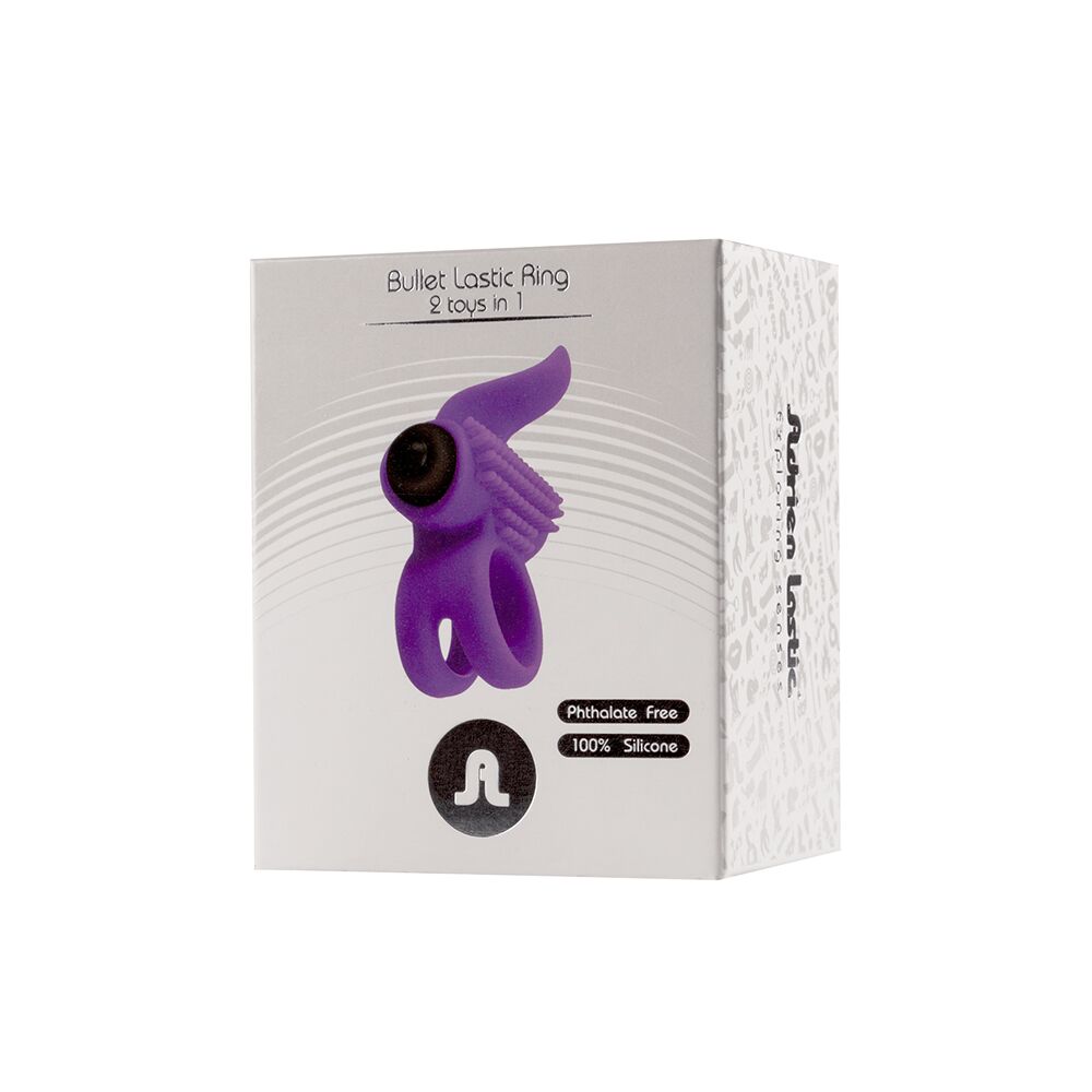 Эрекционные кольца с вибрацией - Эрекционное виброкольцо Adrien Lastic Bullet Lastic Ring с язычком и щеточкой для стимуляции клитора 1