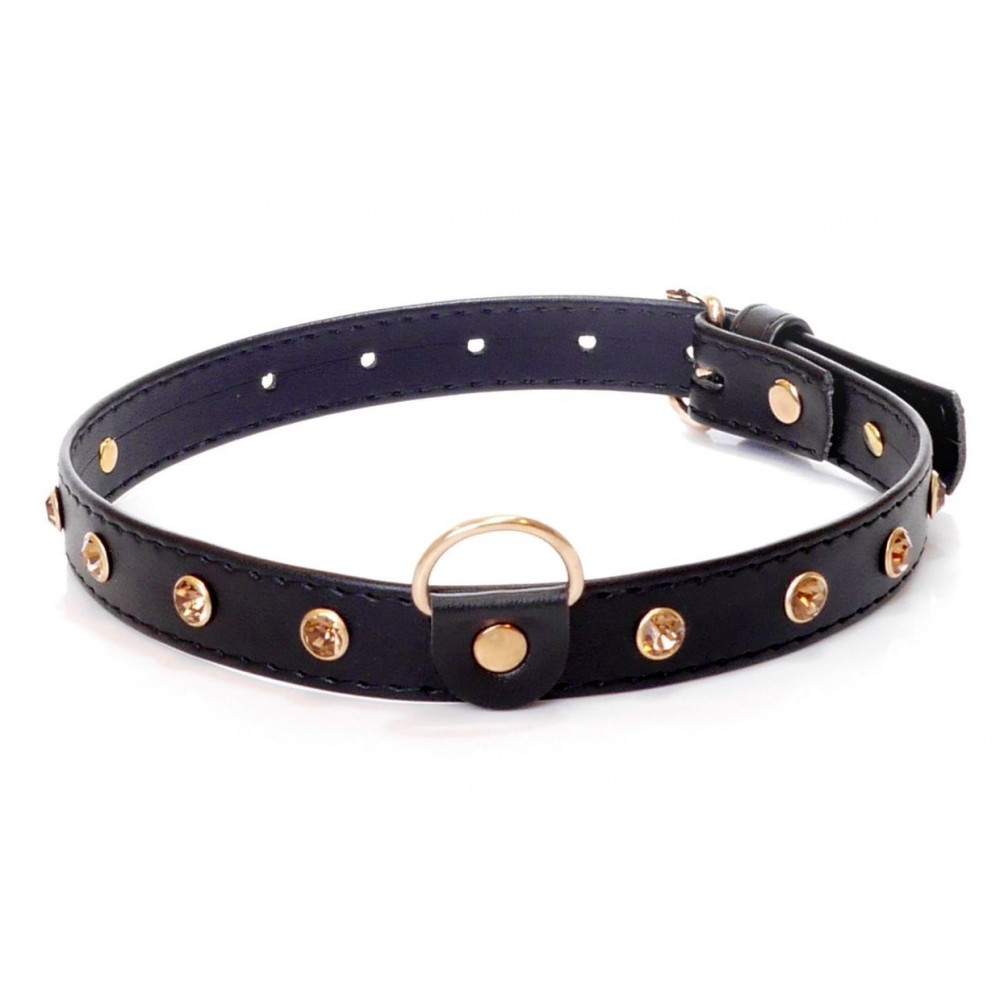 Электростимуляторы - Ошейник из искуственной кожи с кристаллами Fetish Boss Series - Collar Gold Crystal, BS3300116