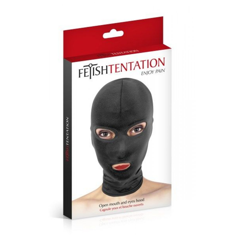 Маски - Капюшон для БДСМ с открытыми глазами и ртом Fetish Tentation Open Mouth and Eyes Hood 2