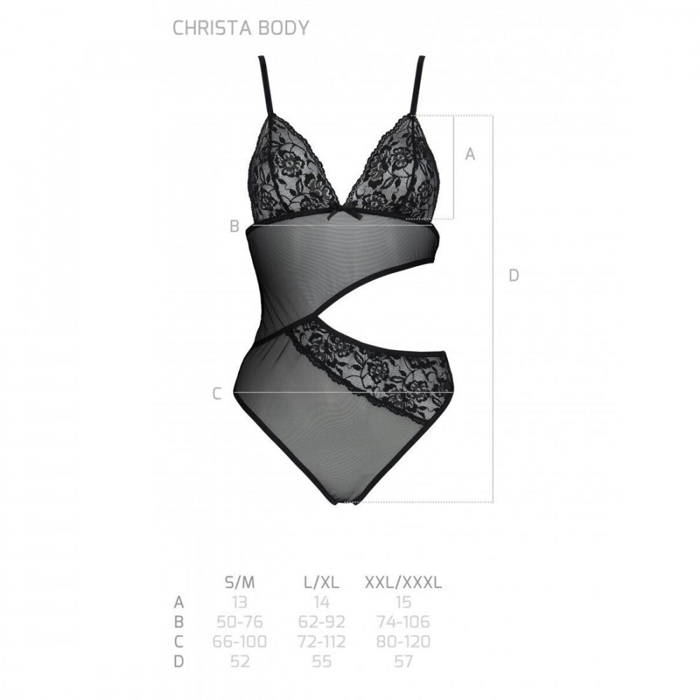 Эротическое боди - Боди с ажурным лифом Christa Body black XXL/XXXL — Passion 1