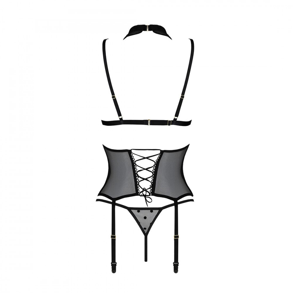 Эротические корсеты - Корсет с открытой грудью Passion DOMINICA CORSET L/XL black, пажи для чулок, стринги 1