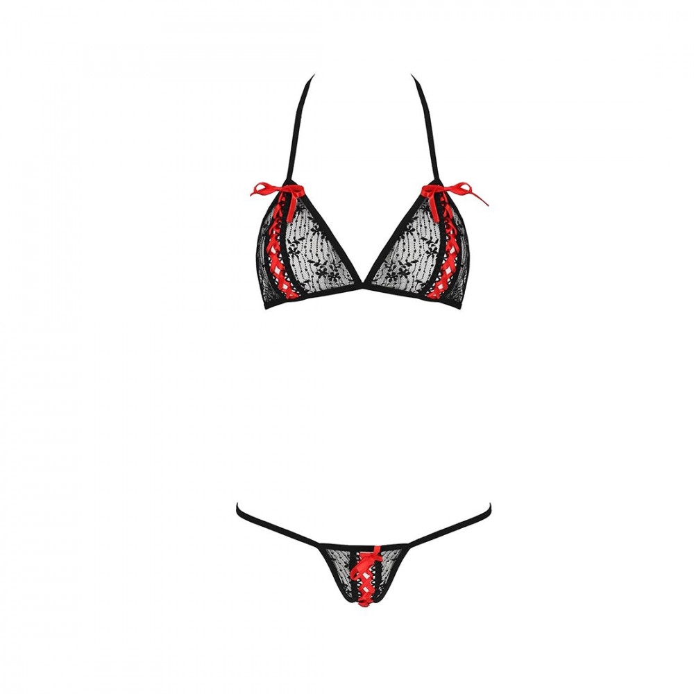 Эротические комплекты - Комплект белья MELISSA BIKINI black L/XL - Passion: лиф со шнуровкой и трусики стринги 3