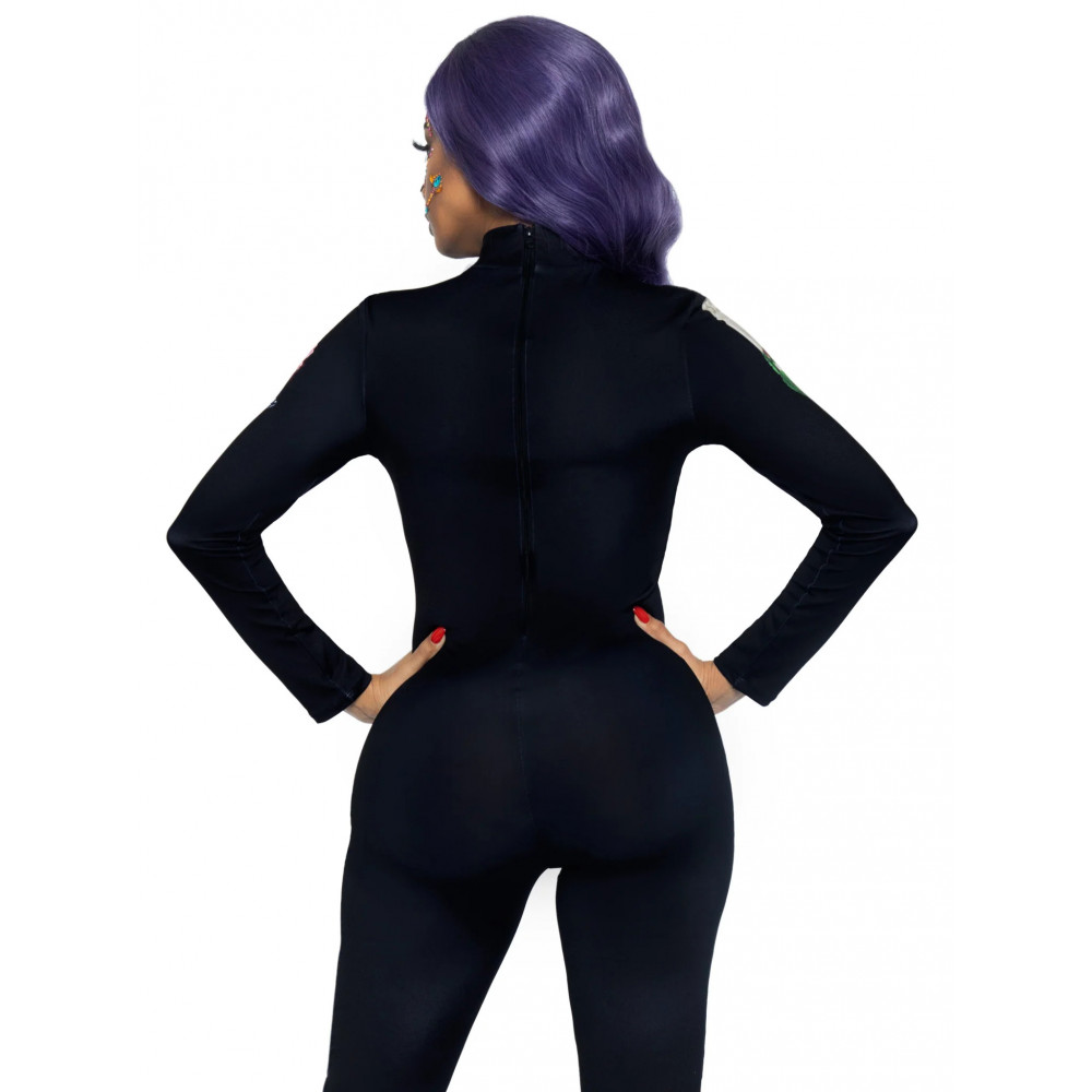 Эротическое белье - Комбинезон скелет с цветочным принтом Leg Avenue Floral skeleton catsuit M 6
